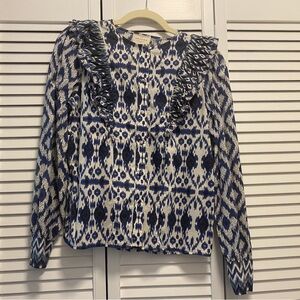 Sezane Blue and White Patterned Top